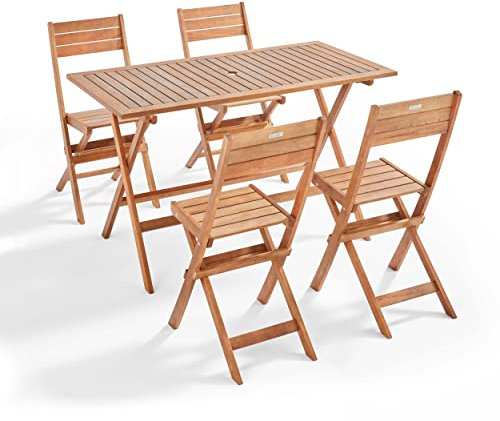 Oviala Table de terrasse et 4 chaises Pliantes en Bois