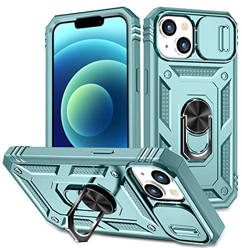 DAWEIXEAU Coque iphone 13,Antichoc Support Protection Housse avec Lentille Coulissante Couverture Étui pour iphone 13 6.1 (Vert)