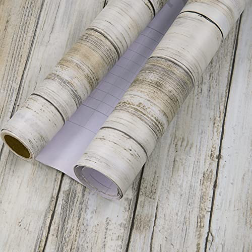 Hode Klebefolie Möbel Selbstklebende PVC Dekofolie Möbelfolie Küchenfolie Selbstklebende Wasserdicht (Weiß Braun Altes Holzoptik 45cmX2m) für Möbel Wände Schrank Tisch Schreibtisch Tür Küche