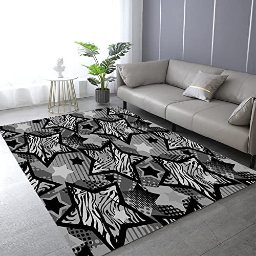 Teppich Wohnzimmer Kurzflor Graue Sterne Kurzflor Teppich Super Soft,Tepich für Esszimmer & Schlafzimmer, Anti-Rutsch Unterseite,Kinderteppich Kinderzimmer