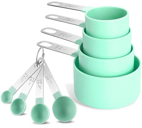 8 Pezzi Set Di Misurino Grammi,tazze E Cucchiai Di Misurazione in Plastica Con 4 Tazze Di Misurazione E 4 Cucchiai Di Misurazione Con Manico in Acciaio Inossidabile