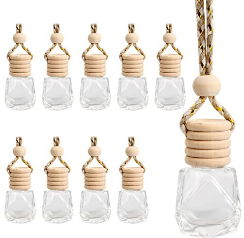 10 Stück Auto Parfümflasche Leer 8ml Auto hängen Lufterfrischer Aromatherapie ätherisches Öl Diffusor Duftflakon nachfüllbare Leere Parfüm Glasflasche für Auto Hause Büro Reise