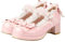 LUXMAX Damen Kawaii Mid Block Heel Mary Jane Rockabilly Pumps mit Schleife Plateau Chunky Heel Süße Süße Schuhe, Patent-Rosa, 38 EU