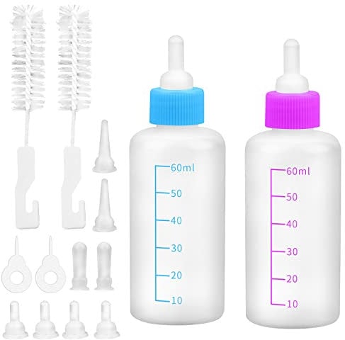 60 ml Haustiere Aufzuchtflasche Pet Milchflasche Haustier Babyflasche Kit mit Reinigungsbürste und Ersatznippeln für Kätzchen und Kleintiere - 3 Nippelgrößen