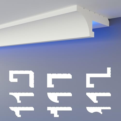 HEXIMO LED Perfil de sombra Molduras de estuco, iluminación indirecta Techo de placas de yeso de poliestireno XPS luz abocinada (30,6 Metros HLED 14)