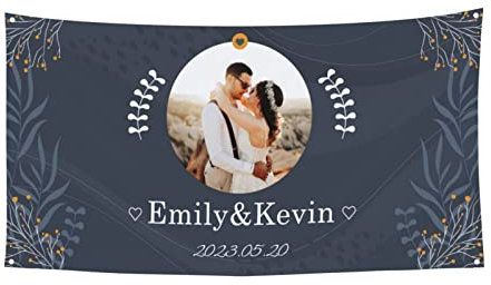 Telón de Fondo de Pancarta de Aniversario Personalizado, Pancarta de Boda con Foto Personalizada, Tlón de Fondo de Cartel de Pancarta de Aniversario Personalizado para Recién Casados - 180 x 90 cm