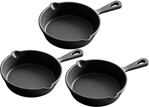 EDGING CASTING Pre-Seasoned 4.7-Inch Mini Cast Iron Skillet 3 Pack, Frying Pan, Indoor Outdoor Use