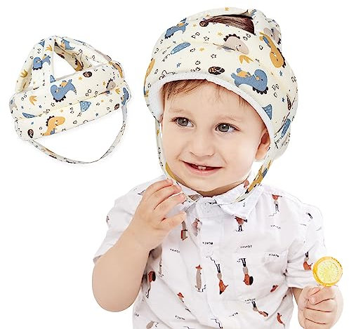 JUNUNDJING Casque Bebe Antichoc Protection, Casque Bébé Anti Choc, Casque Protection Bebe, Casque Anti Chute Bebe, Ajustable, Respirant, Convient Aux Enfants De 6 à 36 Mois, Petit Dinosaure Bleu