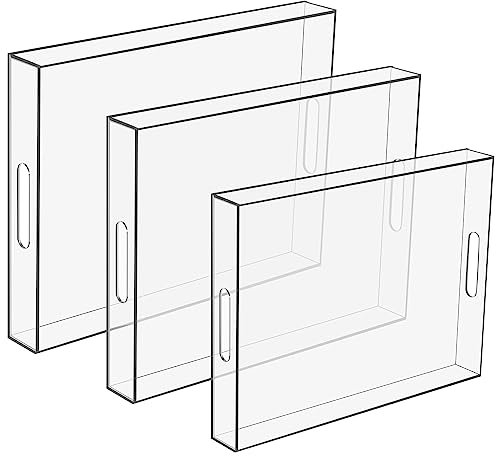 meekoo 3 vassoi da portata trasparenti da 40,6 cm, 35,5 cm, 30,5 cm, in acrilico, con manici, organizer per vanità, organizer da cucina, tavolino da caffè