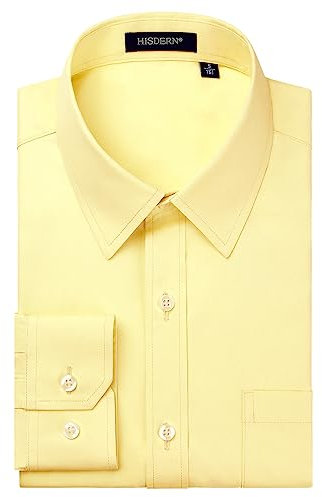 HISDERN Mens Shirts Beige Long Sleeve Shirt for Men Formal Dress Shirts Regular Fit Casual Button Shirt L