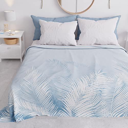 PETTI Artigiani Italiani - Copriletto Singolo Primavera Estate, Coperta Leggera Singola, Lenzuola Copriletto, Foglia Celeste 100% Made in Italy