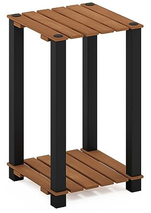 Furinno Pangkor Tavolino in Legno con Scaffale per Piante da Interno Turn-N-Tube a 2 Livelli con Pali Quadrati, Naturale/Nero