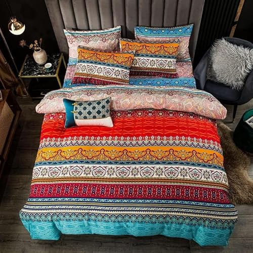 Gafance Parure de Lit 3 Pièces - Housse de Couette Imprimée Flore Indienne, Style Exotique Bohème - Qualité Hôtelière Avec Fermeture Éclair - 200 x