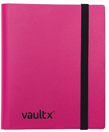 Vault X 4-Taschen-Trading-Kartenordner mit Gurt, 160 Karten, Standardgröße, 20 seitlich ladbare Seiten, Sammelordner für Sammelkartenspiele, Sportkarten, TCG (Rosa)