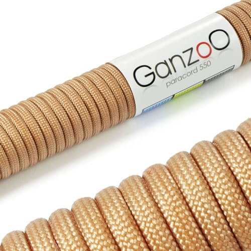 Ganzoo Paracorde 550, 4mm Corde, 3 Mètres, Polyester, Type 3-7 brins intérieurs, Le Bricolage de Laisse de Chien Collier Bracelet, Camping Survie et Outdoor Corde à Tout Faire, Brun Clair