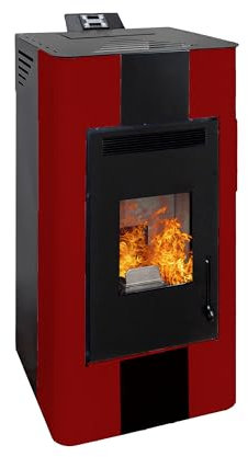 EIDER BIOMASA - Estufa de Pellets 15Kw ENERGY CANALIZADA – Bajo Consumo – 15kg Capacidad – Silenciosa – Cristal Limpio – Autónoma – Cubre 320M3 – Diseño Burdeos
