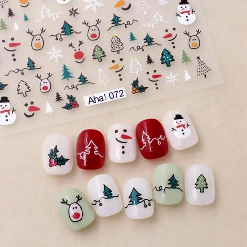 Nail Stickers for Christmas Winter Snowman Snowflake Nail Art Stickers 8 Pieces Elk Santa Claus Christmas Nail Art Designs Accessories 3D Nail Stickers