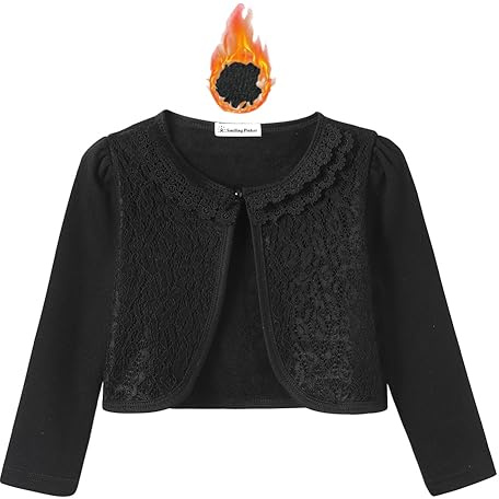 SMILING PINKER Girls' Long Sleeve Lace Bolero Cardigan Shrug