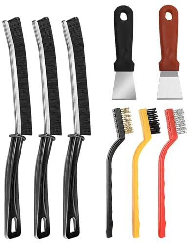 Uoking 8 Pcs Cleaning Tool Set - 3Pcs Crevice Cleaning Brush, Groove Gap Cleaning Brush, 3Pcs Stainless Steel Brass Nylon Brush with 2Pcs Oven Cleaning Tool Non-Scratch for Home Kitchen Cleaning