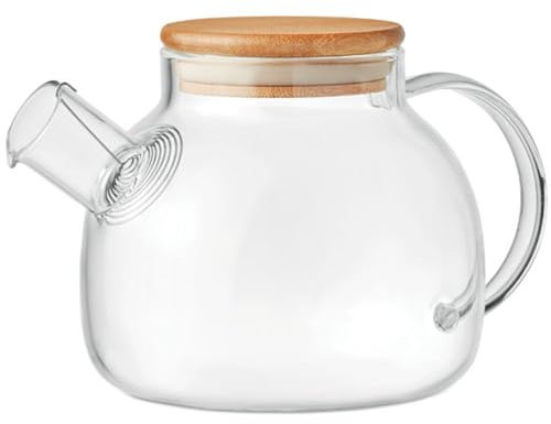 Tetera de cristal de borosilicato con 850 ml de capacidad, tapa de madera, colador de té integrado, filtro para té suelto