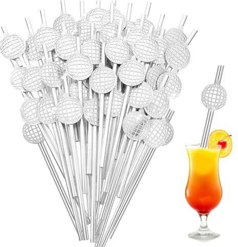 30PCS Disco Ball Straws,70s Disco Paper Straws Decor Mirror Silver Foil Paper Straw Disco Party Straws Disco Party Decorations for Birthday 70s Retro Disco Party Dance Holiday Wedding (discostraw02)