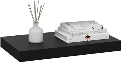 LLIVEKIT Wandregal schwarz, Schweberegal, Regal zur Wandmontage, Hängeregal, Wandboard mit unsichtbarer Metallhalterung, für Büro Wohnzimmer Schlafzimmer Badezimmer Küche, 25x22,9x3,8 cm