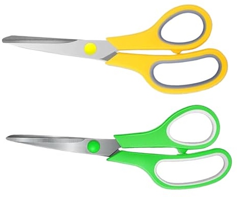 Yuqilin 2 Stück Schere aus Edelstahl, Haushaltsschere mit Komfortablem Griff, Küchenschere, Stoffschere, Büroschere Ultrascharfen, Bastelschere Erwachsene, Kinderschere, Papierschere (Gelb/Grün)
