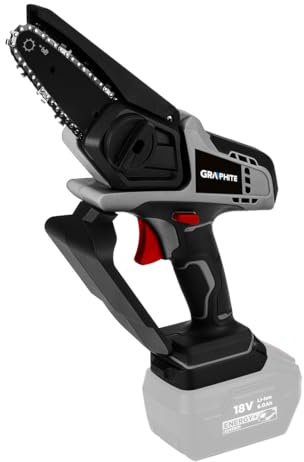 GRAPHITE Mini Akku-Kettensäge (ohne Akku und Ladegerät) mit Sicherheitsschloss für Gartenscheren Astschere Holzschneidenz mit Notbremse | Professional Einhand-Akku-Kettensäge