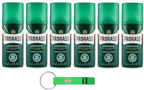 6er-Pack Proraso Schiuma da Barba,Erfrischender Rasierschaum mit Eukalyptusöl und Menthol,100ml + Beni Culinari Kostenloser Schlüsselanhänger