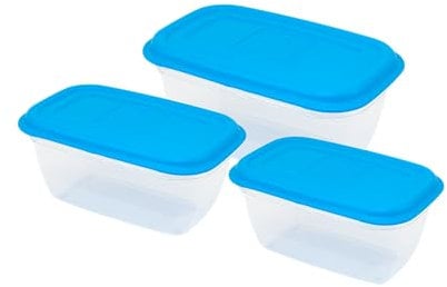 GIO'STYLE Set di 3 Contenitori Ermetici per Alimenti - 0.5L + 1L + 1.5L - Made in Italy - Rettangolari - Adatto a Frigorifero, Freezer, Microonde - Linea Ermetici