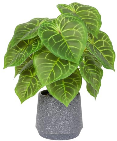 LUWENER Artificial Potted Green Leaf Plant in Pot,13.3 in/35 cm tall Fake Foliage Greenery Plant for Office Bathroom Home Desk Decoration(Candle leaf)