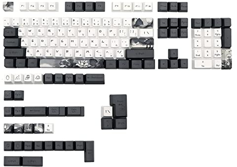 Keycap PBT Dye Sub Five-sided Sublimation Japanese Keycaps For 61/68/87/96/98/108 Keys Mechanical Keyboard Japanese Keycaps Black And White Pbt OEM Height