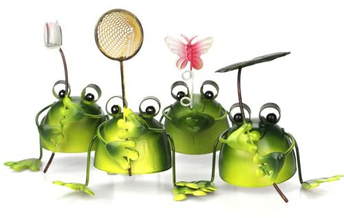 Daity 4 Stück Garten Deko Frosch Kleine Figuren Cartoon Deko Garten Metall Frosch Sculpture Wetterfest Gartendeko für Draußen, Balkon, Terrassen, Teich