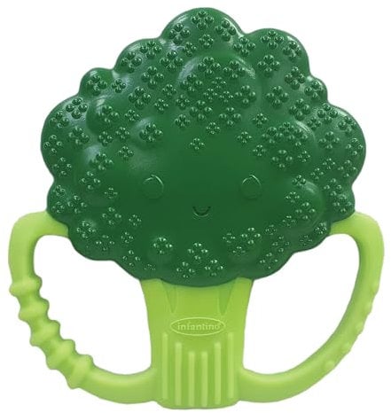 Infantino Lil’ Nibbles Anneau de Dentition en Silicone Texturé, Jouet de Dentition pour Bébé sans BPA, Doux, Facile à Saisir, Stimulation Sensorielle pour Nourrissons, Brocoli