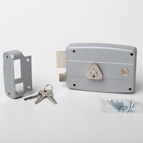 CISA - Serratura per Porte in Ferro da Applicare 15047160295 - Serratura Cancello Esterno in Acciaio Verniciato Grigio con Cilindro nichelato - Entrata 60 - Mano Sinistra