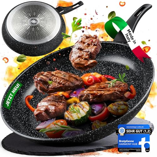 HARMONY HUB Bratpfanne 32 cm, geeignet für alle Herdarten, Beschichtete Pfanne auf Wasserbasis, unsere Pfannen sind PFOA & Nickel frei, Hitzeindikator im Griff für effizientes Kochen, Bratpfanne