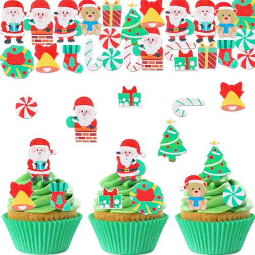 ALEGRE 100 Stück Essbare Tortendeko Weihnachten,Kuchen Deko Weihnachten Essbar,Esspapier Weihnachten Cupcake Topper,Essbare Deko Weihnachten,Muffin Deko Weihnachten,Streudeko Weihnachten Essbar
