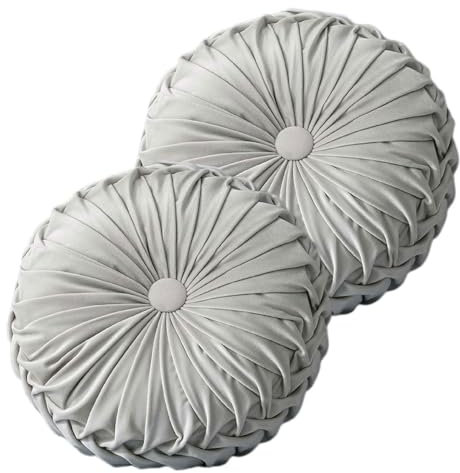 Rundes Sitzkissen aus Memory-Schaum für Zuhause, Sofa, Stuhl, Bett, Auto, Dekoration, waschbar und plissiert, Kürbis-Bodenstuhlkissen, hellgrau