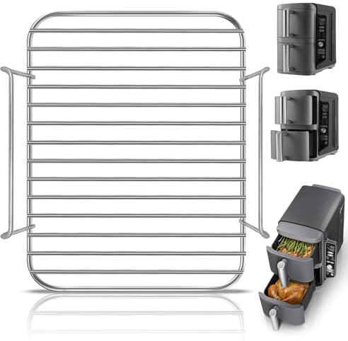 GWYXC Air Fryer Wire Rack & Steamer Accessories for Ninja SL400UK DoubleStack XL 2-Basket 9.5L – 8.5x7.2x1.8 Inch, Food-Grade Stainless Steel, Dishwasher Safe