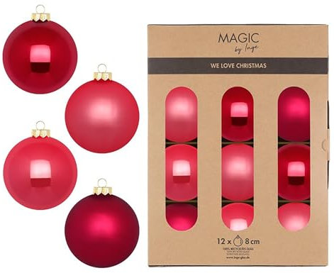 Weihnachtskugeln Glas 8cm 12 Stück - matt & glänzend - Christbaumkugeln Weihnachtsbaumkugeln für Weihnachten - Christbaumschmuck & Weihnachtsbaumschmuck Beere Rosa Mix - Gentle Pink