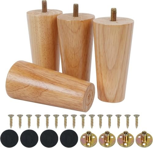 Qodiacl 4 Stück Möbelfüße Holz 10cm Holzfüße für Möbel Eichenholz Schrankfüße Sofafüße Möbelbeine Rund Holzbeine für Couchtisch Bett Kommode Stuhl Couch Tisch Schrank Sofa Beine