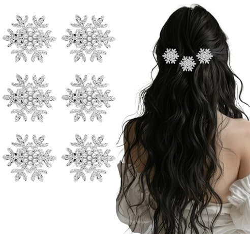 Schneeflocken Haarschmuck, 6 Stück Weihnachten Schneeflocken Haarspange Strasssteine Weihnachts Kopfschmuck Christmas Hair Accessories für Damen Mädchen,Weihnachtsgeschenke, Geburtstagsgeschenk (A)