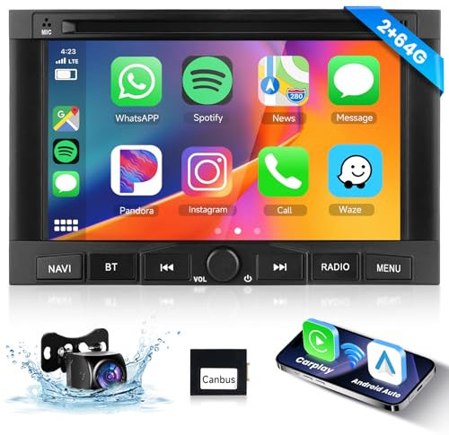 【2+64G】 Hodozzy Carplay Autoadio für Peugeot 3008 5008 Citroen Berlingo Peugeot Partner 2010-2016 mit Navi/WiFi, 7 Zoll Autoradio Bluetooth mit Android Auto/EQ/FM/RDS/SWC/USB