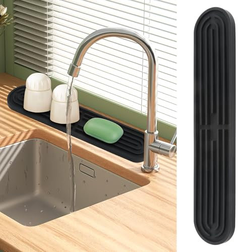 JIANGZHIB Narrow Bar Mat, Black Dish Drying Mat, Extended Dish Drying Mat, Silicone Tableware, 43 x 7.8 cm, Non-Slip Tap Drying Mat for Glasses, Bottles and Chopping Boards