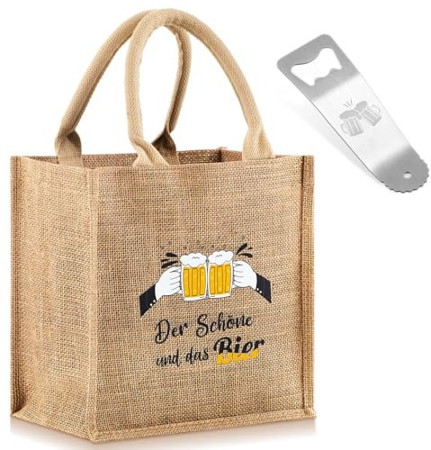 Xuniea Vatertagsgeschenke für Papa Männerhandtasche für Bier Herrenhandtasche Bier Jute Biertasche für 6 Flaschen mit Flaschenöffner Bier Geschenke für Männer zum Vatertag Valentinstag Geburtstag