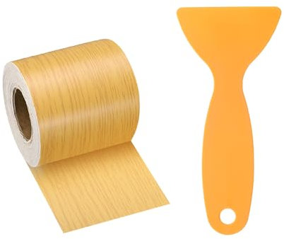 sourcing map Wood Grain Repair Tape 2 Inch x 33ft Self Adhesive Repair Patch Tape Simulated Wooden Floor Tapes with Plastic Scraper for Tables Doors Windows Furniture, Oak