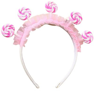 Ldabrye Haarreif mit Cartoon-Lutscher, niedliches Bonbon-Haarband für Live-Shows, Süßigkeiten-Thema, rosa Bonbon-Stirnband, Haarschmuck für Frauen und Mädchen