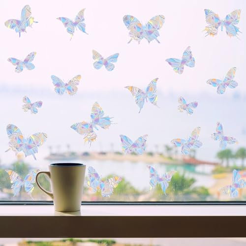 26 Stück Fensterbilder, 3D Sonnenfänger Fenster, Prisma Fensteraufkleber Regenbogen Folie Fenster, PVC Selbstklebende Lichtfänger für Fenster, Vogelschutz für Glasscheiben