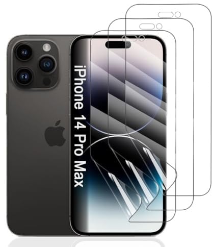Hhfcryst Protector de Hidrogel Protector para iPhone 14 Pro Max, 3 Piezas TPU Protectores de Pantalla HD Transparente Suave (Vidrio no templado)