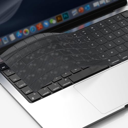 GPXIIZ Cubierta del Teclado Compatible con 2025-2022 MacBook Air 13.6/Air 15 M4 M3 M2, 2024-2021 Mac Pro 14/Pro 16 Pro/MAX M4 M3 M2 M1, Español Diseño, Gris Translúcido(Textura de Fibra Carbono)